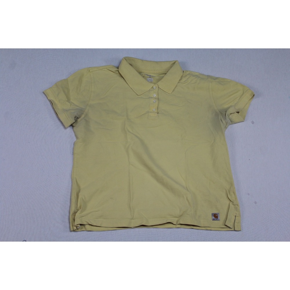 Carhartt Women Yellow Polo Shirt Short Sleeve Collared Size Large